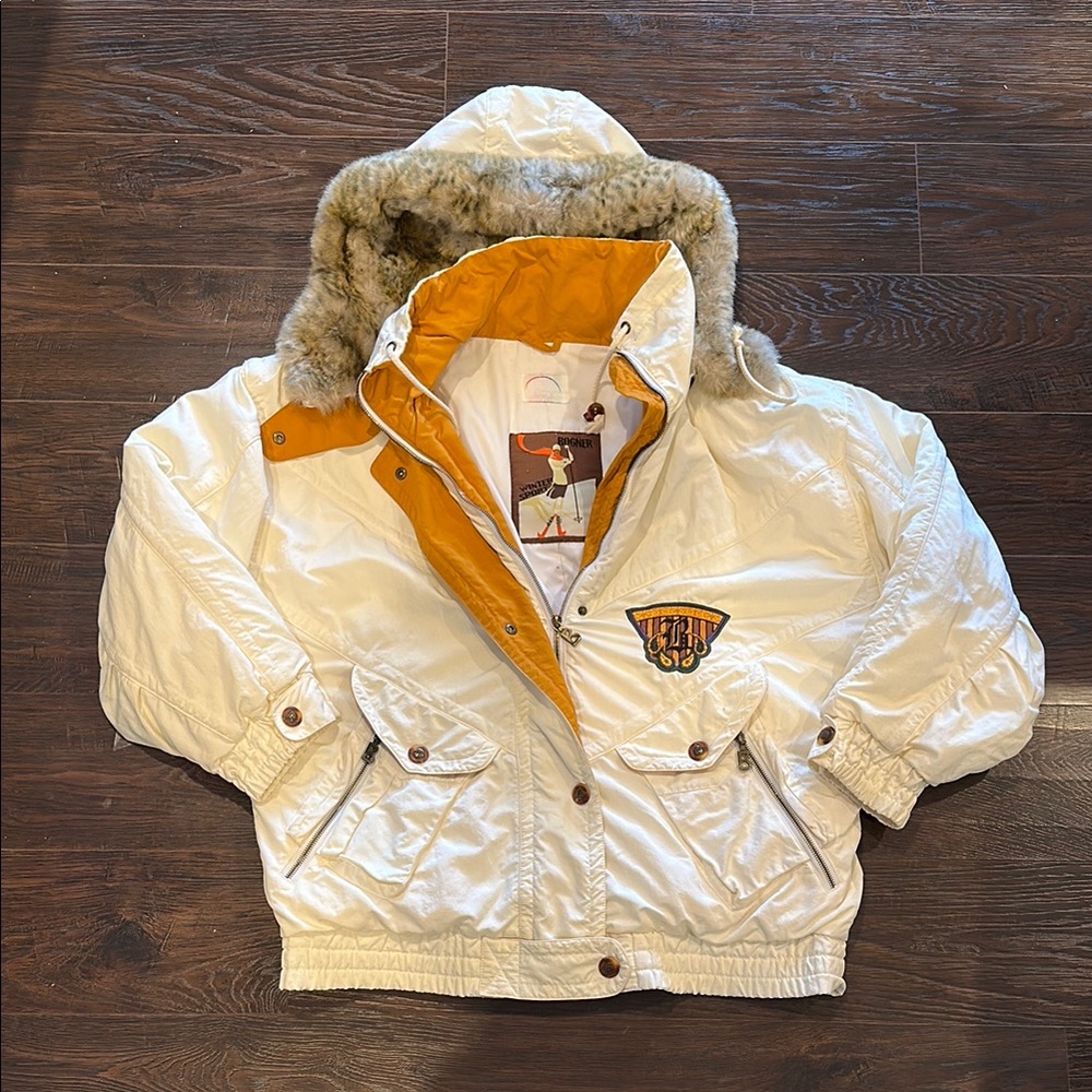 Bogner Women’s Vintage Winter Ski Jacket Cream Fur Large